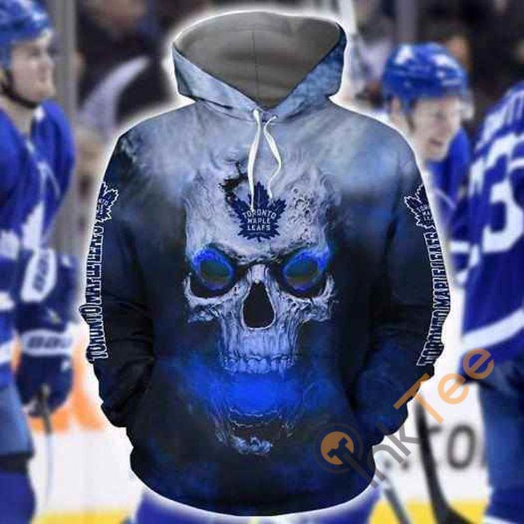 Toronto Maple Leafs Skull On Fire All Over Print Hoodie
