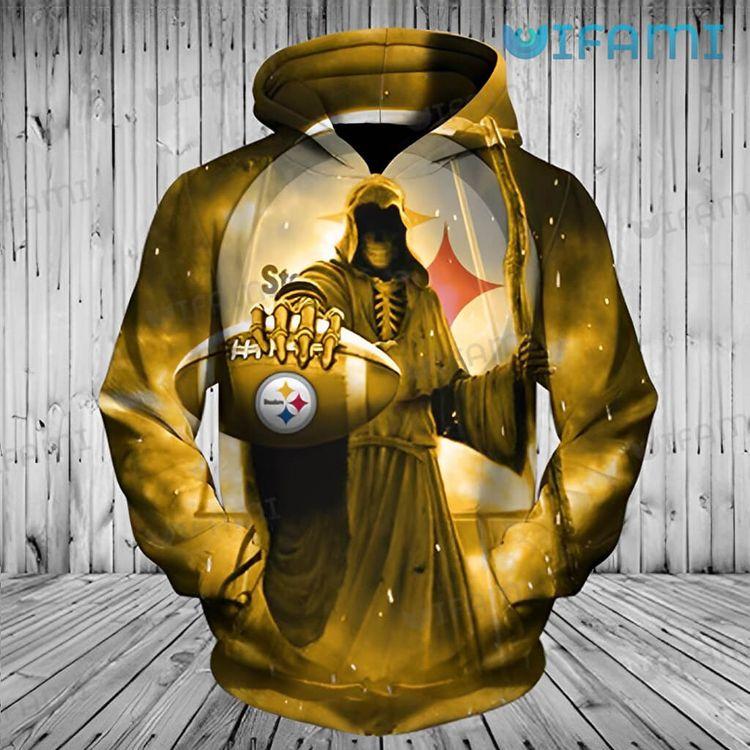 Yellow Steelers Death Holding Logo Pittsburgh Steelers Gift Limited 3D Hoodie