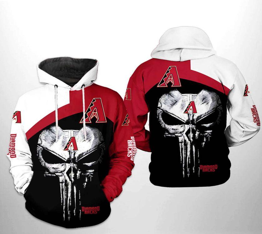 Arizona Diamondbacks Mlb Skull Punisher Zipper All Over Print Hoodie