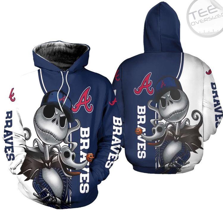 Atlanta Braves Jack Skellington And Zero 3D Hoodie