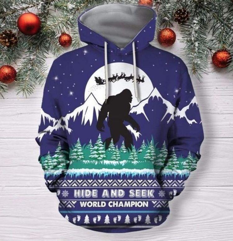 Bigfoot Christmas Blue Unique 3d Printed Sublimation All Over Print Hoodie
