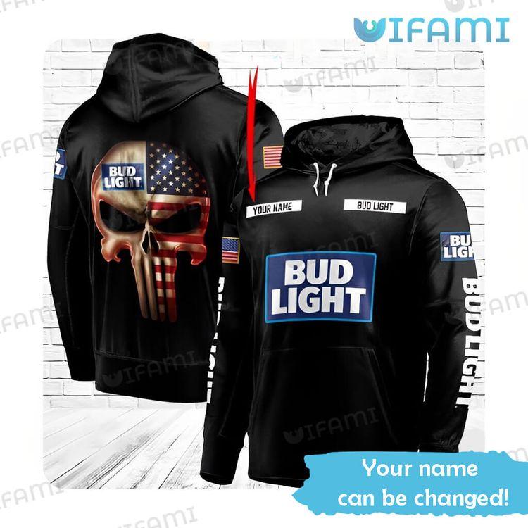 Bud Light Punisher Skull Us Flag Custom Name Beer Lovers Gift 3D Hoodie