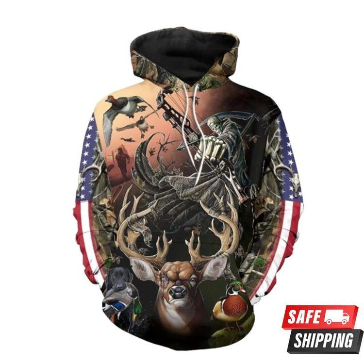 Deer Hunters Patriotic Flag 3D Hoodie