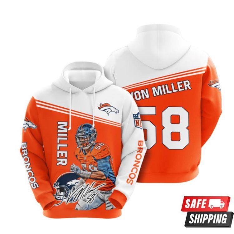 Denver Broncos Von Miller 58 All Over Print Hoodie