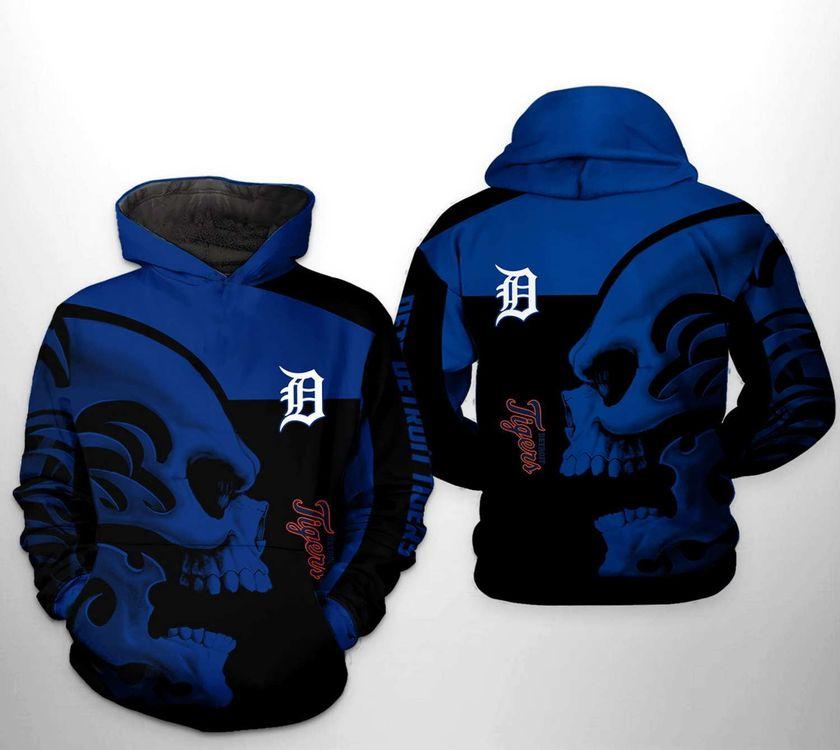 Detroit Tigers Mlb Skull Zipper All Over Print Hoodie