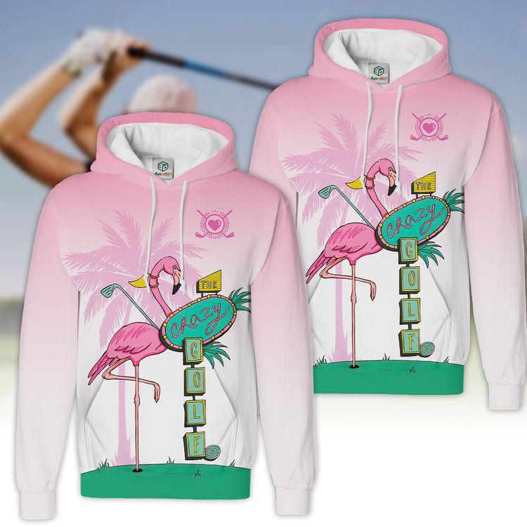 Flamingo Golf Seamless Pattern Golf Women Pink Golfer Gift Zipper Limited 3D Hoodie