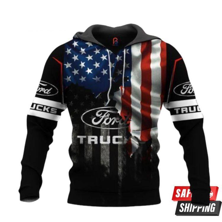 Ford Trucks Logo Usa Flag All Over Print Hoodie