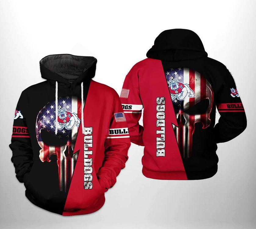 Fresno State Bulldogs Ncaa Us Flag Skull 3d 3D Hoodie