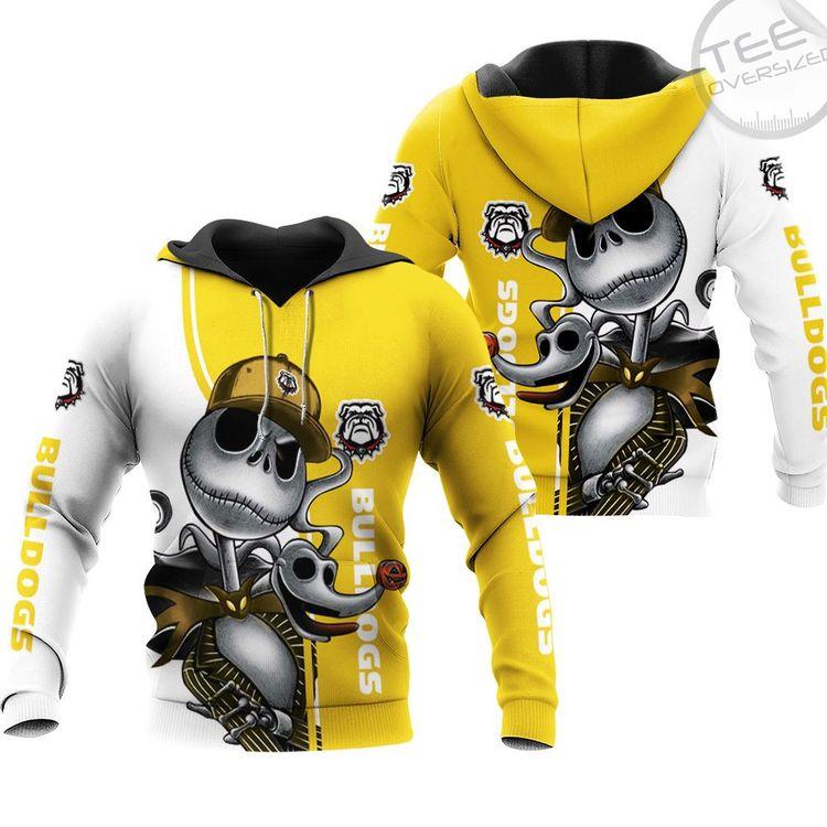 Georgia Bulldogs Jack Skellington And Zero 3D Hoodie