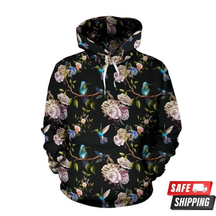 Hummingbird Flower Themed All Over Print Hoodie