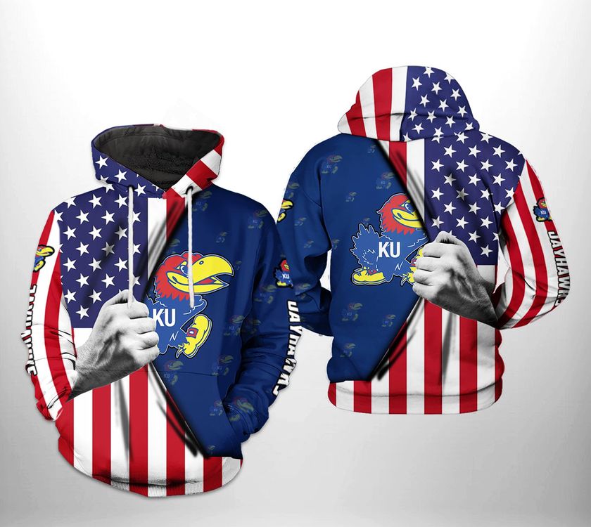 Kansas Jayhawks Ncaa Us Flag 3d Printed Zipper All Over Print Hoodie