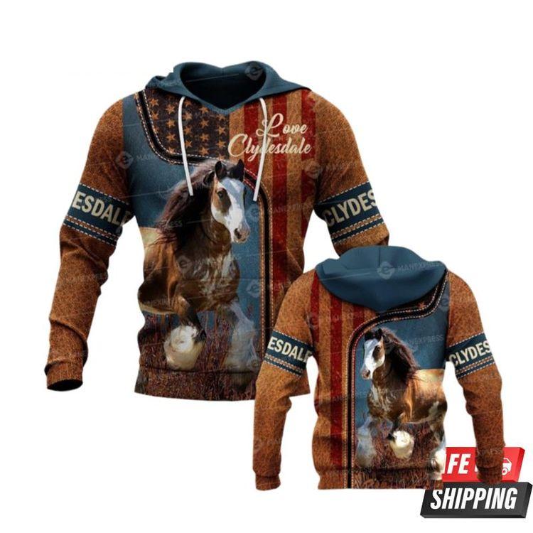 Love Clydesdale Horse All Over Print Hoodie