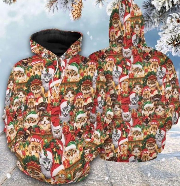Lovely Cats Wearing Santa Graphic Design 3d Printed Sublimation 3D Hoodie