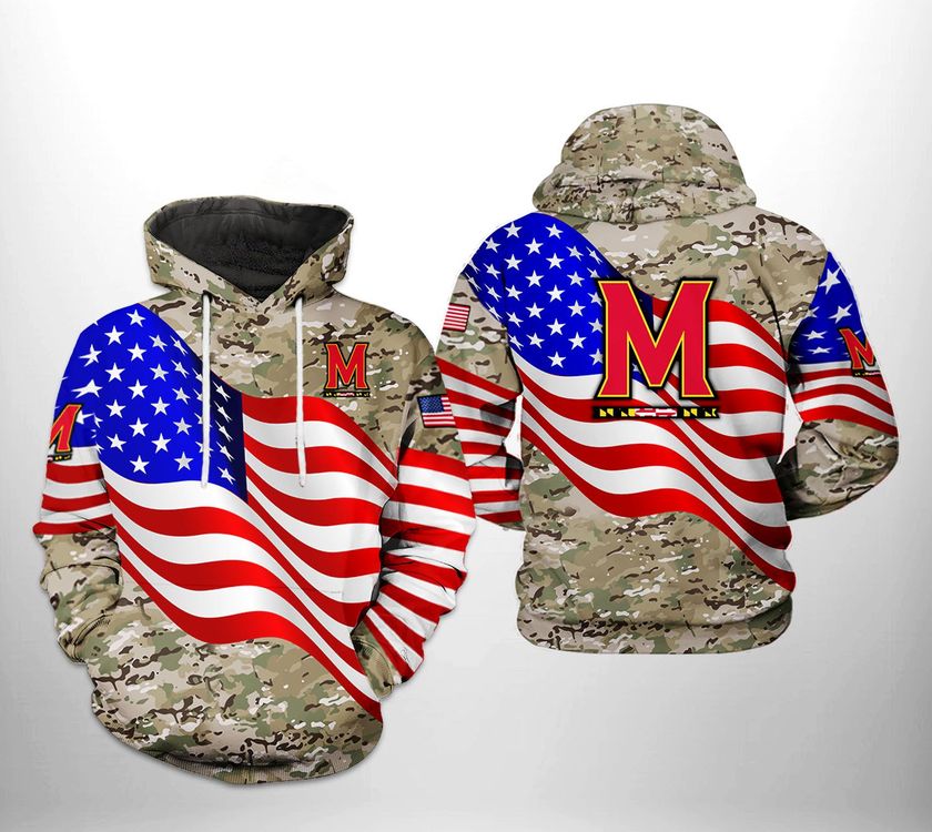 Maryland Terrapins Ncaa Us Flag Camo Veteran 3d Printed Zipper Limited 3D Hoodie