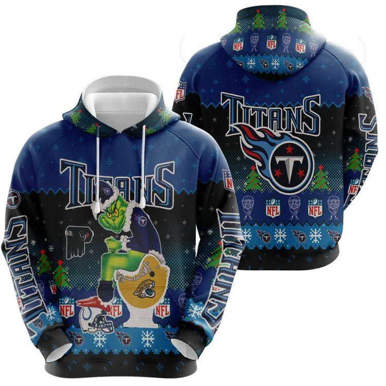 Santa Grinch Tennessee Titans Sitting On Jaguars Texans Colts Toilet Christmas Gift For Titans Fans 3D Hoodie