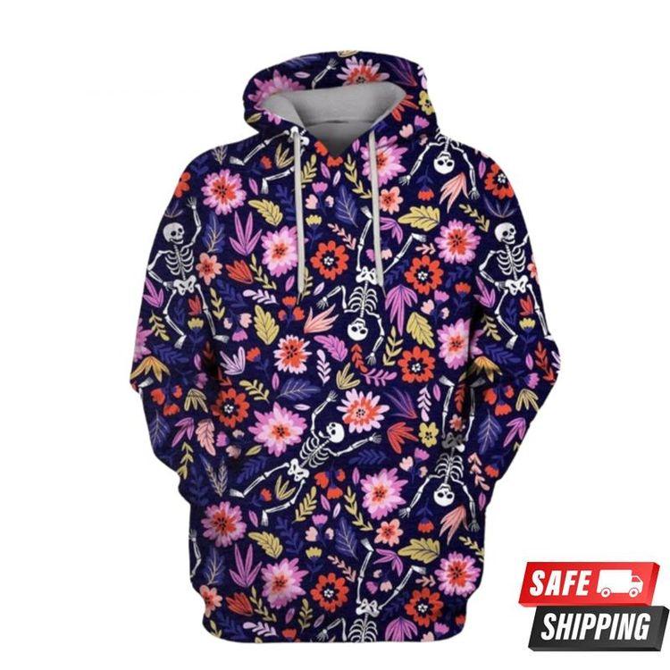 Dancing Skeletons In The Floral Garden All Over Print Hoodie