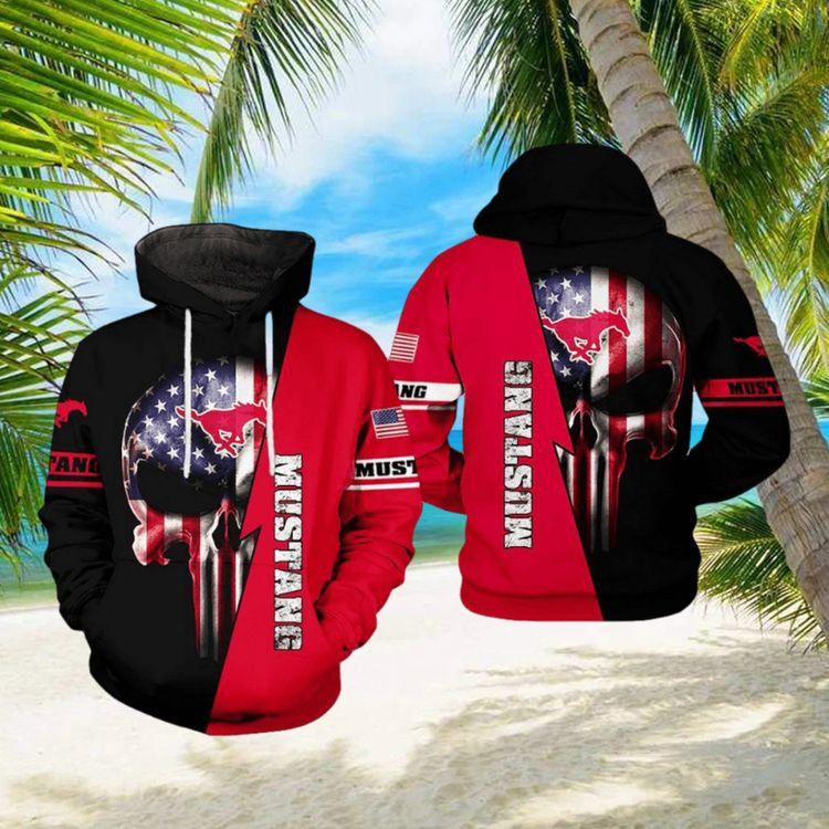 Smu Mustangs Ncaa Us Flag Skull 3d Printed All Over Print Hoodie