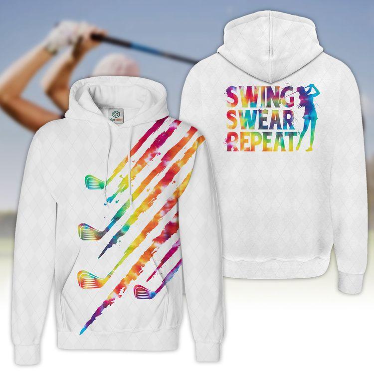 Tie-dye Addicted Swing Swear Repeat V2 Golfer Gift Zipper For Women 3D Hoodie